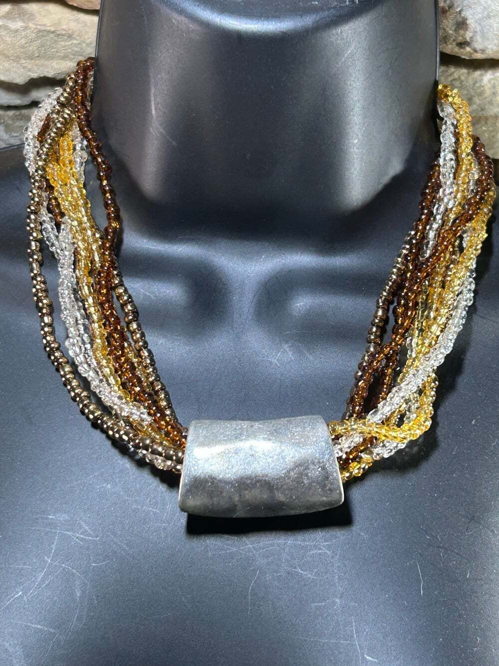 Eye catching Earth tones glass seed beads multi strand necklace JJ lobster clasp